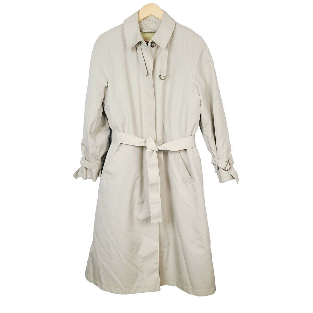 Eddie Bauer Premium Goose Down Trench Coat M Beige Zip-Out‎ Liner Pockets Belted